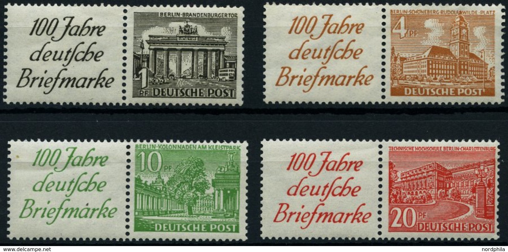 ZUSAMMENDRUCKE W 1,5,9,13 **, 1949, Bauten, 4 Verschiedene Waagerechte Zusammendrucke, Pracht, Mi. 199.- - Se-Tenant