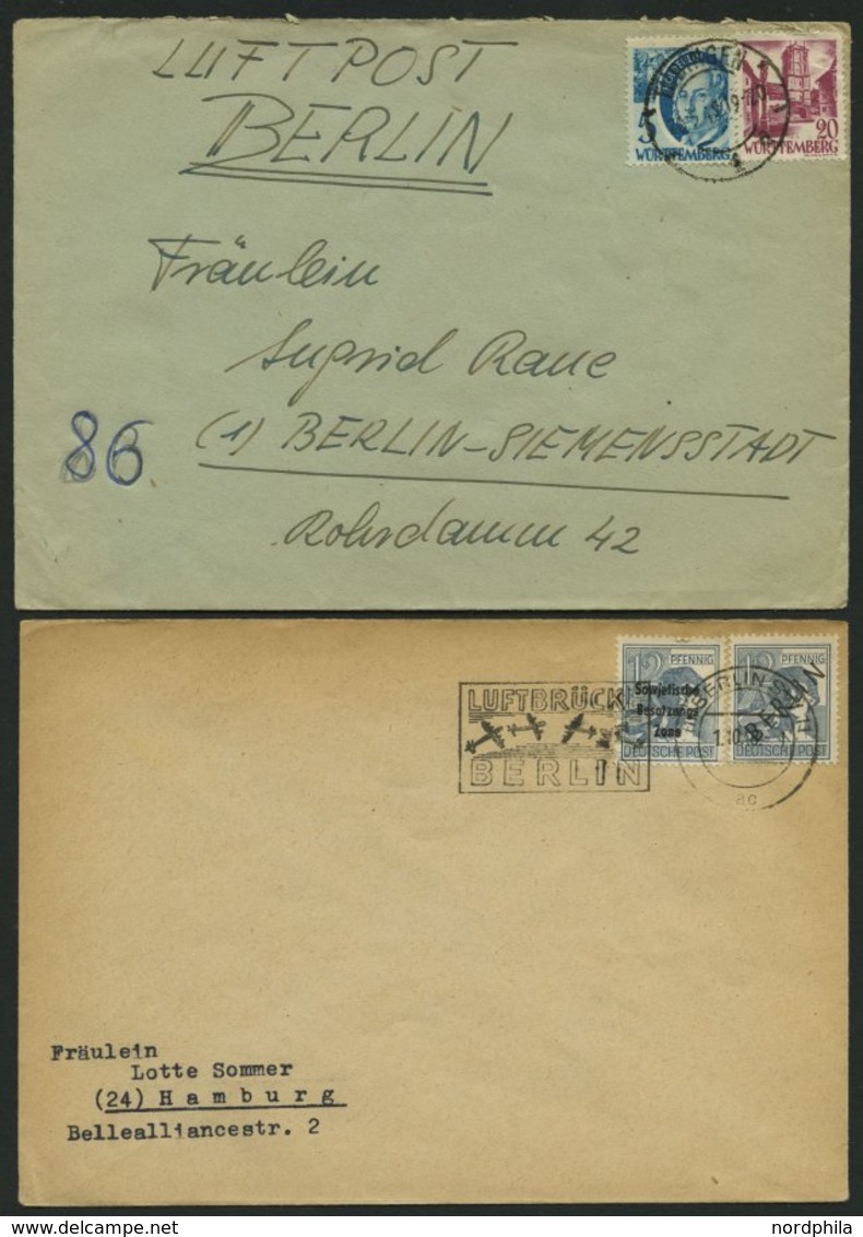 LOTS 1948/9, 8 Verschiedene Luftpostbelege Von Und Nach Westberlin, Meist Pracht - Used Stamps