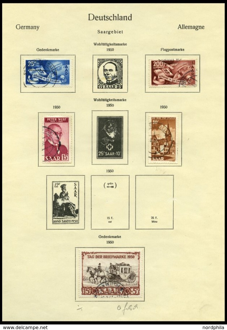 SAMMLUNGEN, LOTS O, 1947-59 Gestempelte Restsammlung Saarland Mit Noch Einigen Interessanten Ausgaben, Meist Prachterhal - Autres & Non Classés