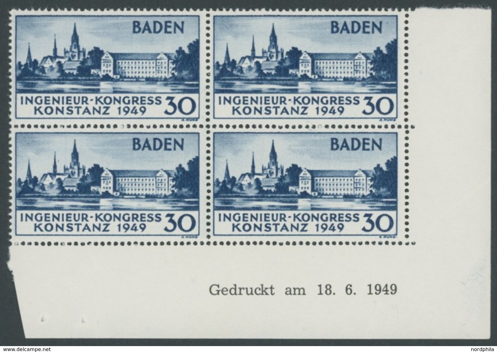 BADEN 46I Br U VB **, 1949, Konstanz I Im Rechten Unteren Eckrandviererblock Mit Druckdatum 18.6.1949, Postfrisch, Prach - Altri & Non Classificati