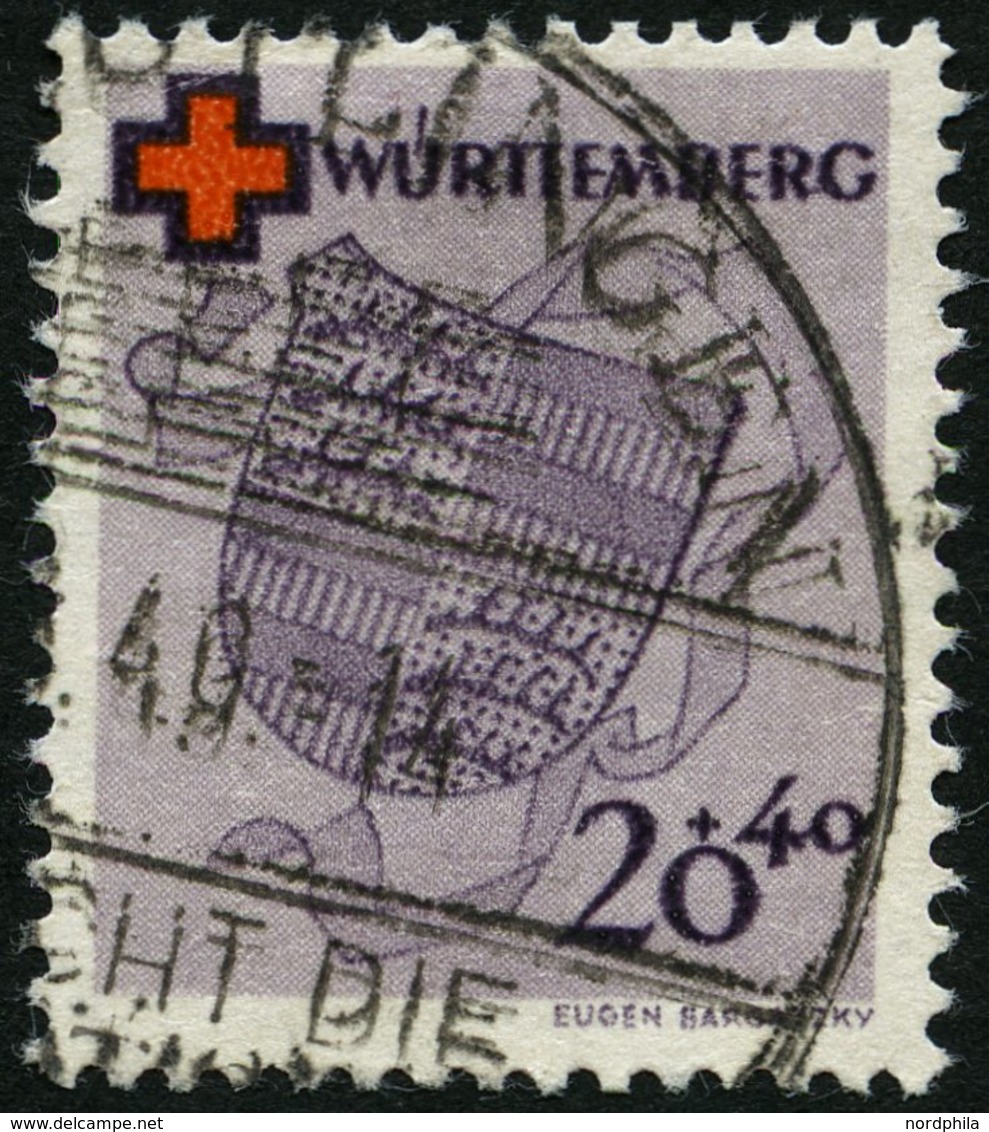 WÜRTTEMBERG 43 O, 1949, 40 Pf. Rotes Kreuz, Pracht Mi. 120.- - Altri & Non Classificati