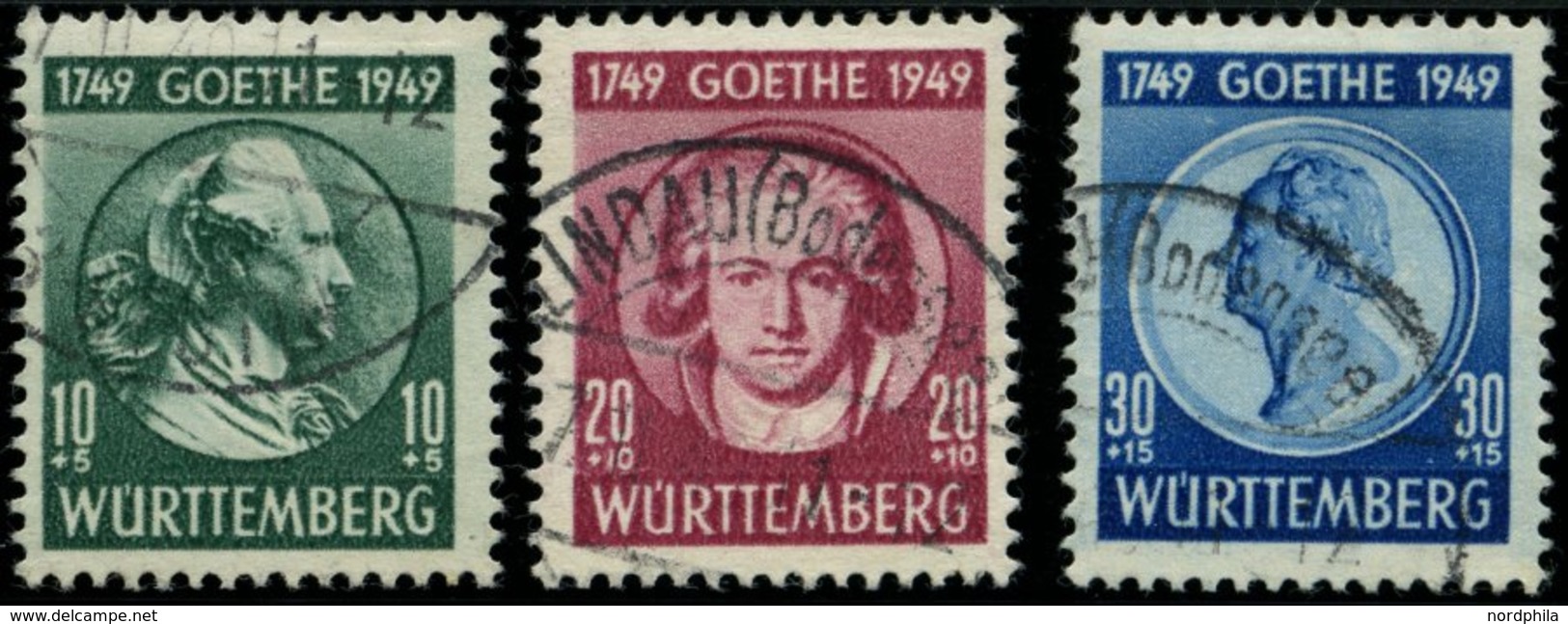 WÜRTTEMBERG 44-46 O, 1949, Goethe, Prachtsatz, Gepr. Schlegel, Mi. 110.- - Altri & Non Classificati