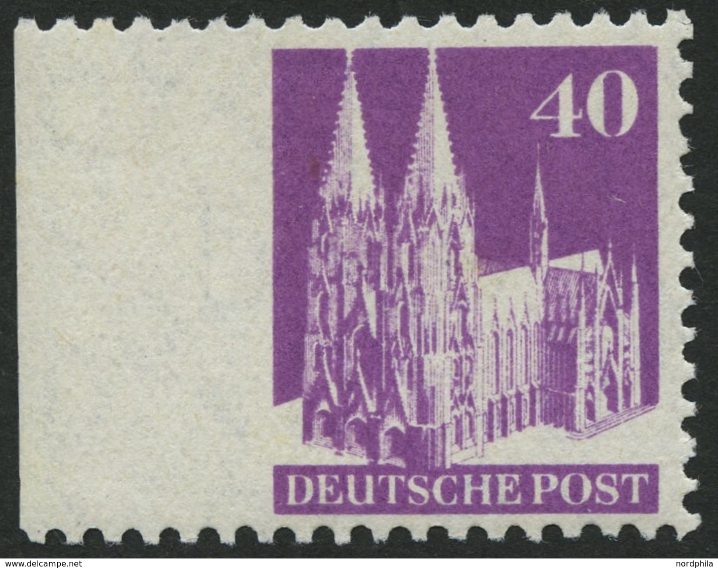 AMERIK. U. BRITISCHE ZONE 90aXBUes **, 1948, 40 Pf. Violettpurpur, Links Ungezähnt, Randstück, Feinst, Mi. 100.- - Other & Unclassified