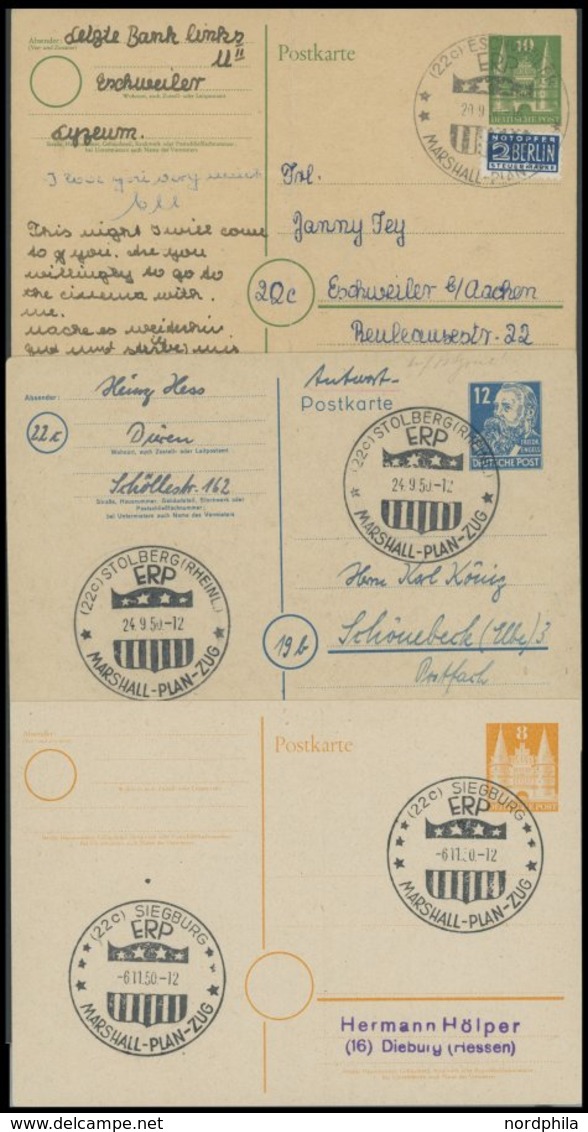 AMERIK. U. BRITISCHE ZONE 1950, ERP-Marshall-Plan-Zug: 5 Verschiedene Sonderstempel Der Städte Eschweiler, Lahr, Siegbur - Autres & Non Classés