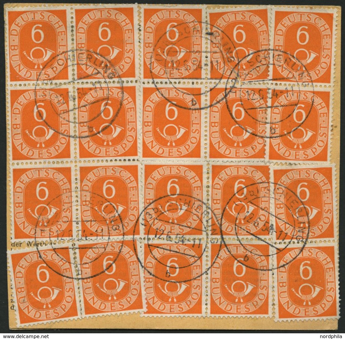 BUNDESREPUBLIK 126 BRIEF, 1954, 6 Pf. Posthorn, 25x Als Seltene Mehrfachfrankatur Vorder- Und Rückseitig Auf Paketkarte, - Oblitérés