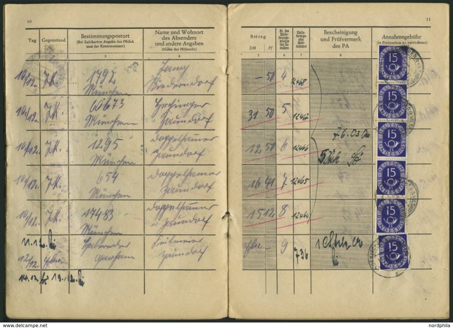 BUNDESREPUBLIK 129 BRIEF, 1953/4, Annahmebuch (Land), Zustellbezirk Nr. 2 In Hofkirchen, 32 Seiten Komplett, Die Gebühr  - Oblitérés