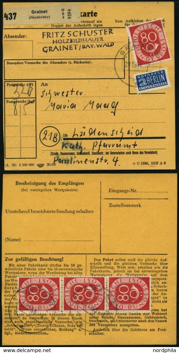 BUNDESREPUBLIK 137 BRIEF, 1953, 80 Pf. Posthorn, 4x Als Seltene Mehrfachfrankatur (1x Vorderseitig Und Rückseitiger Drei - Usati