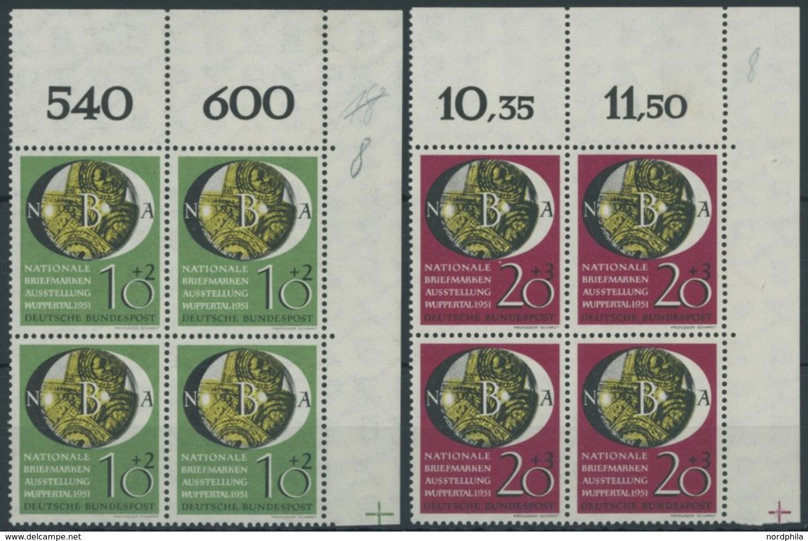 BUNDESREPUBLIK 141/2 VB **, 1951, NBA In Oberen Rechten Eckrandviererblocks, Pracht - Used Stamps