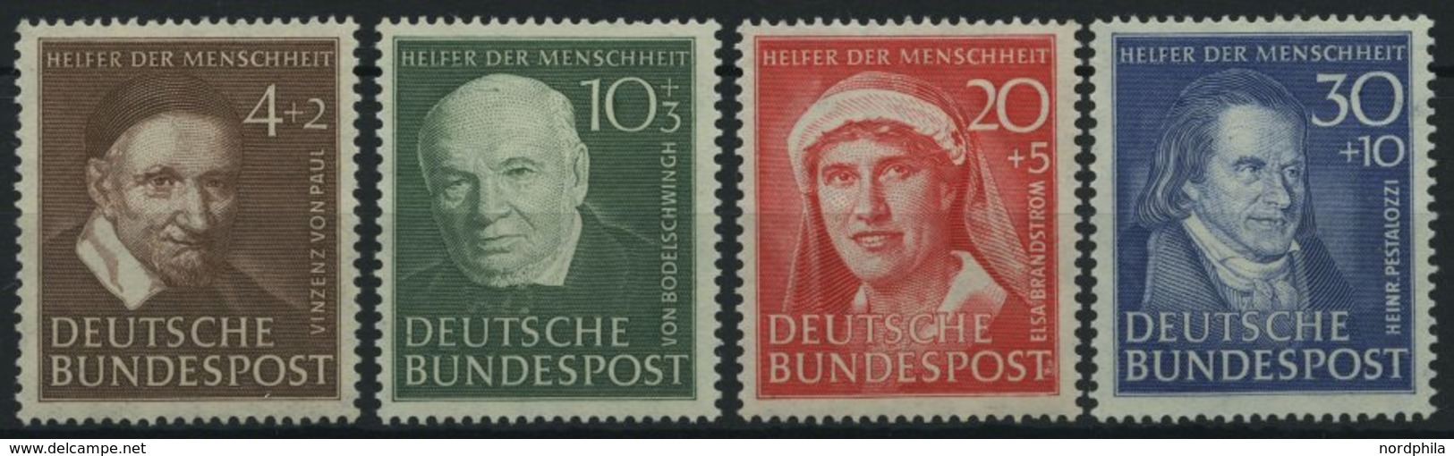 BUNDESREPUBLIK 143-46 *, 1951, Helfer Der Menschheit, Falzrest, Prachtsatz, Mi. 65.- - Gebraucht