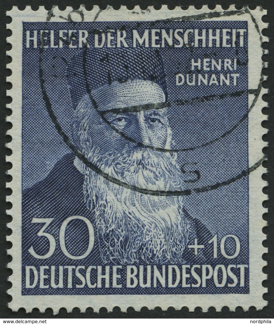 BUNDESREPUBLIK 159 O, 1952, 30 Pf. Dunant, Pracht, Mi. 80.- - Oblitérés