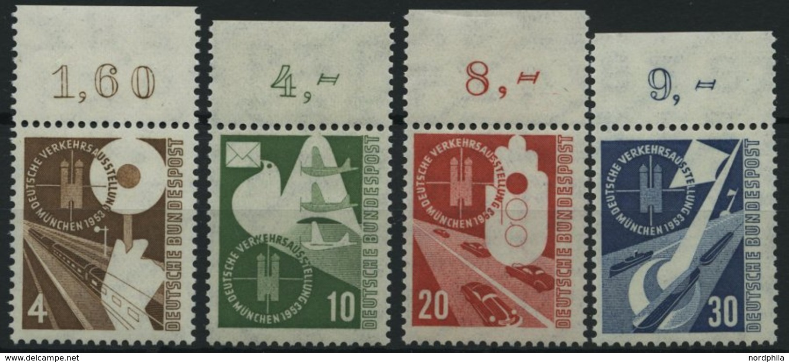 BUNDESREPUBLIK 167-70 **, 1953, Verkehrsausstellung, Oberrandstücke, Prachtsatz - Oblitérés