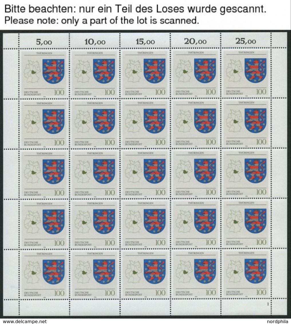 BUNDESREPUBLIK Aus 1586-1716 **, 1992-94, Wappen Der Länder, Komplett In Bogen (25), Pracht, Mi. 700.- - Oblitérés