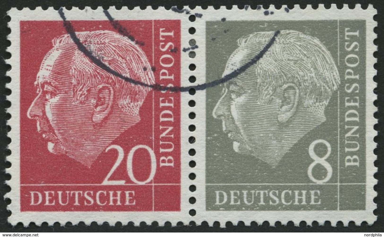 ZUSAMMENDRUCKE W 23YII O, 1960, Heuss Wz. Liegend 20 + 8, Nachauflage, Nicht Prüfbarer Bedarfsstempel, Pracht, Mi. 170.- - Usati