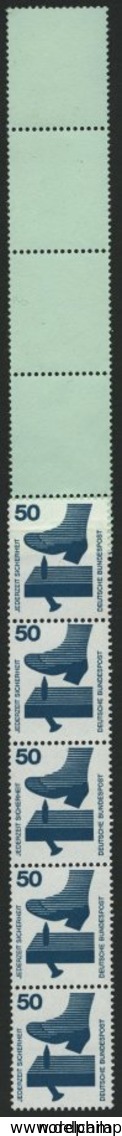 ROLLENMARKEN 700AR **, 1971, 50 Pf. Unfallverhütung, RE 5+4 Lf, Schwarze Zähl-Nummer, Helltürkis, üblich Gezähnt Pracht, - Rollenmarken