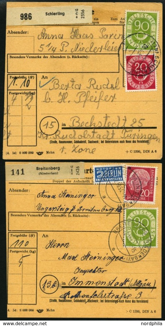 LOTS 1953/4 19 Paketkarten Mit Verschiedenen Posthornfrankaturen, U.a. Mi.Nr. 134 MeF, 137 EF, 3 Karten Mit Nr 138 Etc., - Gebraucht