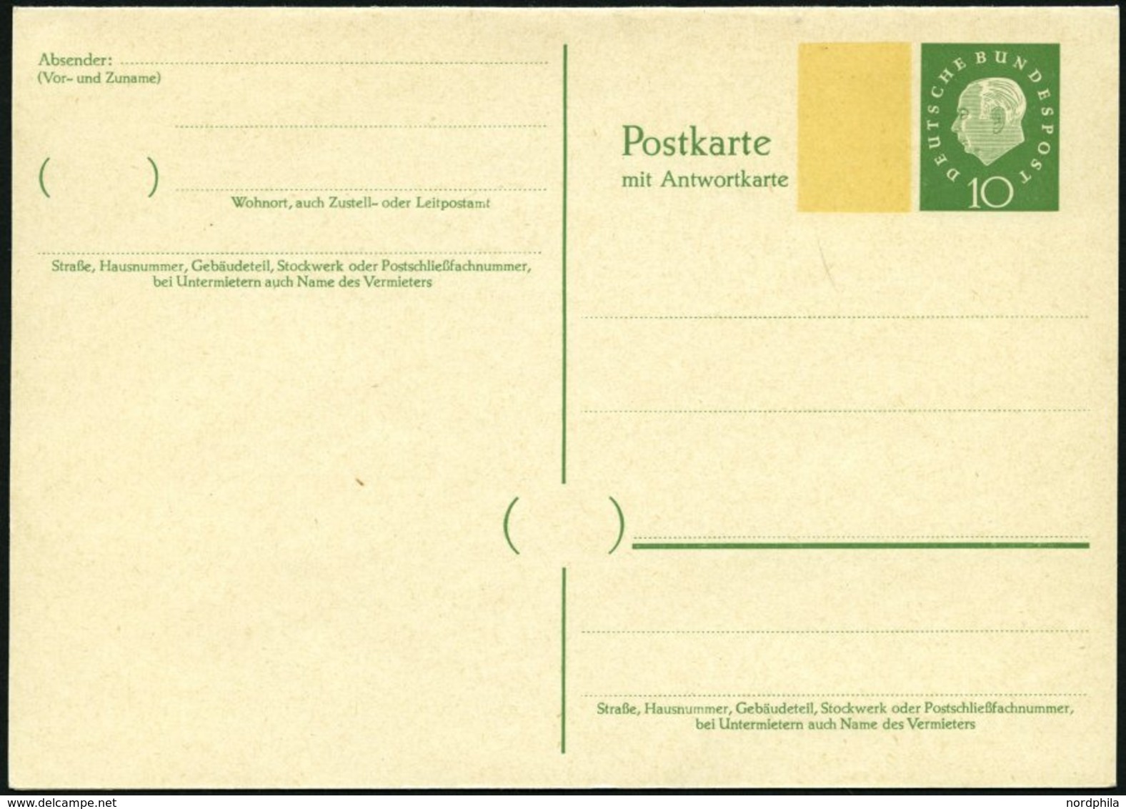 GANZSACHEN P 45I BRIEF, 1960, 10/10 Pf. Heuss, Breiter Fluoreszierender Beidruck, Ungebraucht, Pracht, Mi. 70.- - Collections