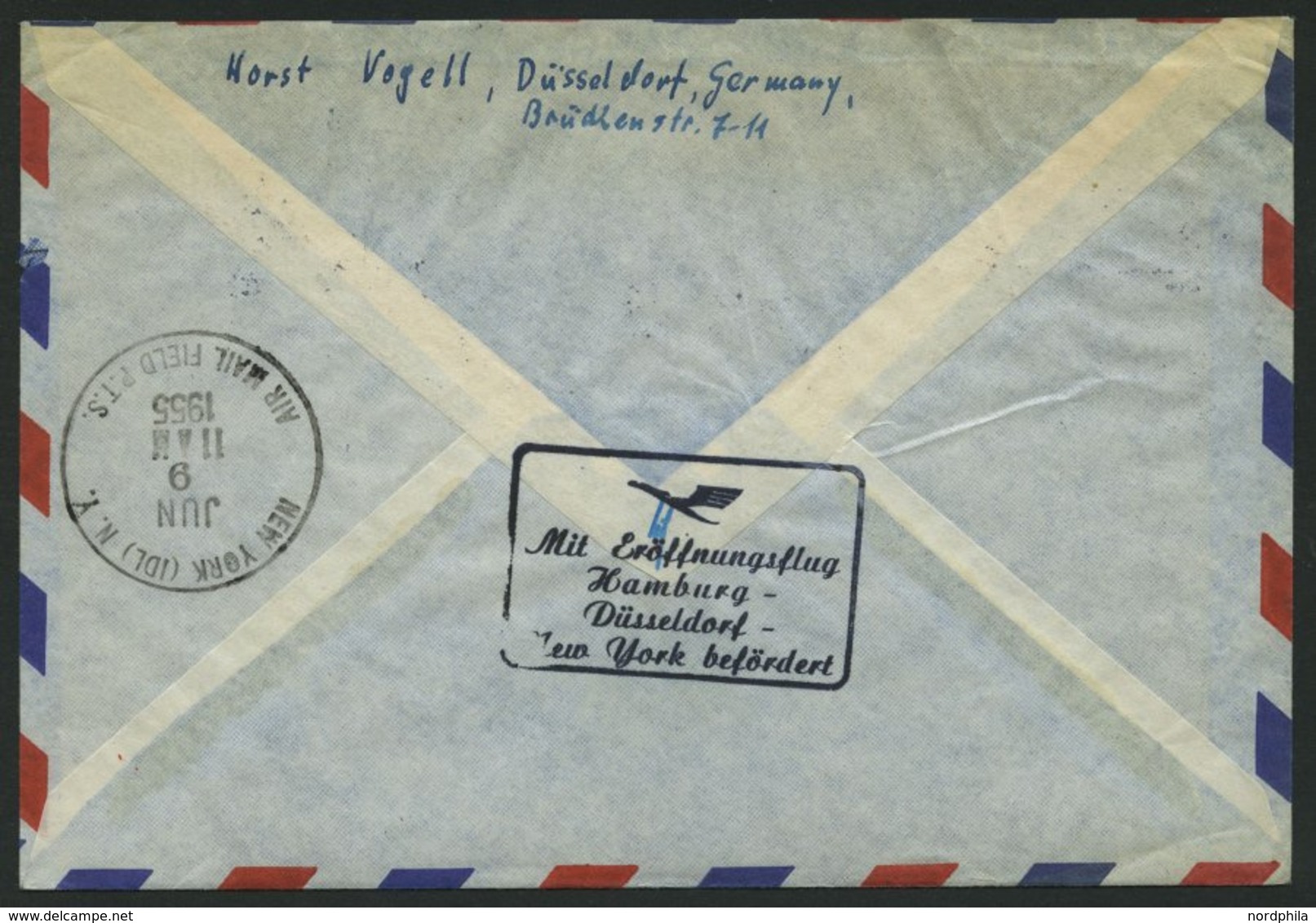 DEUTSCHE LUFTHANSA 34 BRIEF, 8.6.1955, Hamburg-New York, Frankiert Mit Komplettem Satz - Used Stamps