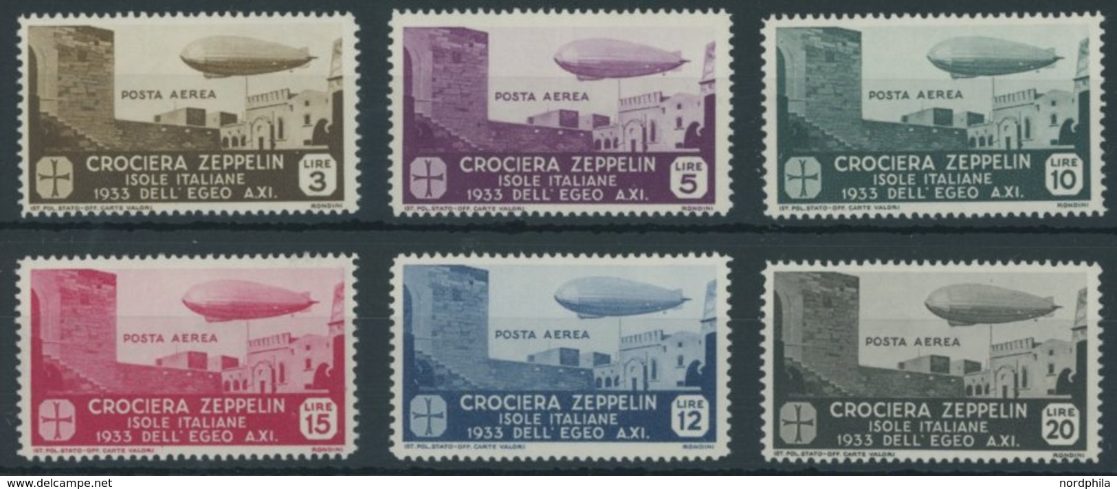 ÄGÄISCHE INSELN 115-20 *, 1933, Graf Zeppelin, Falzrest, Prachtsatz - Egée