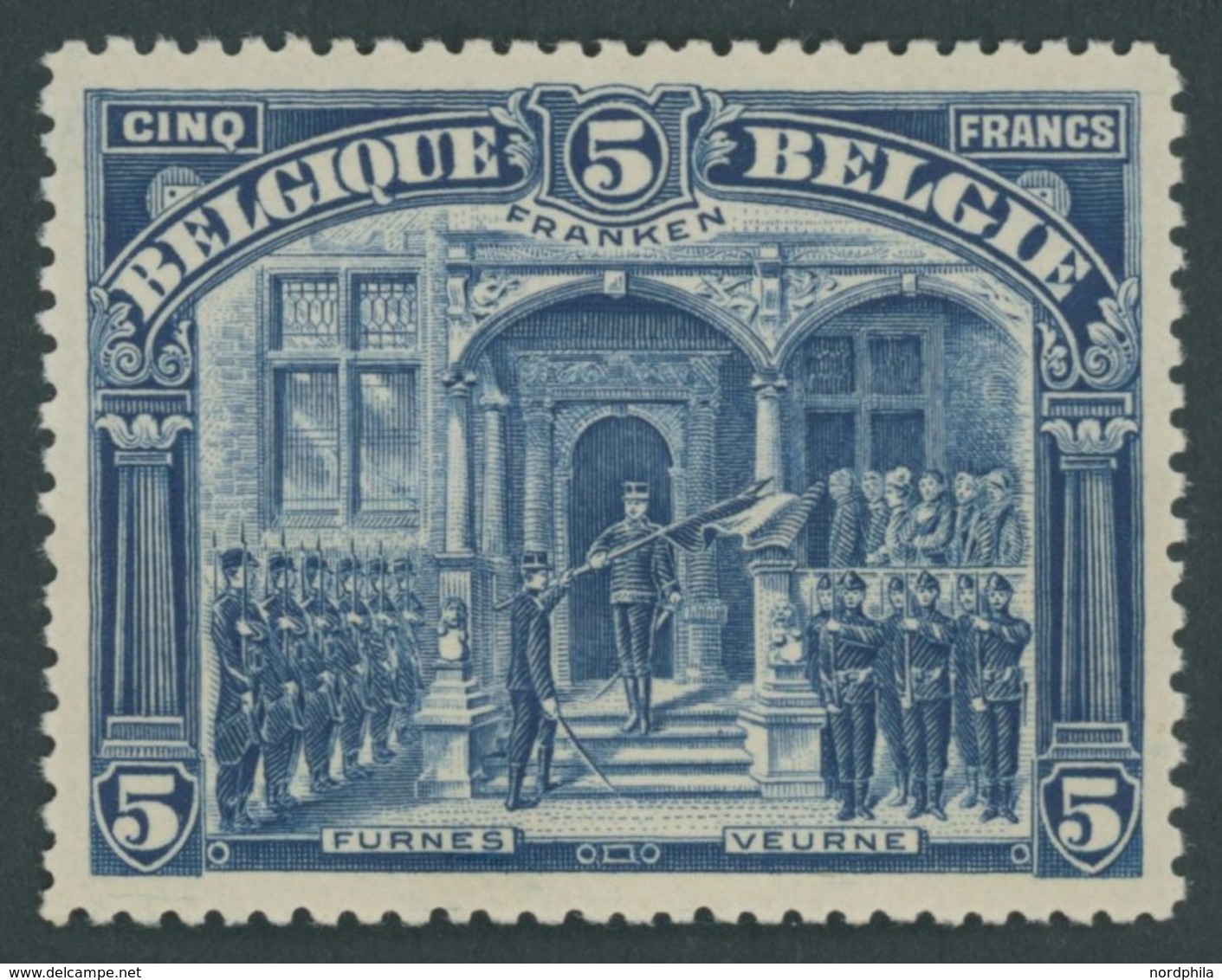 BELGIEN 127A *, 1915, 5 Fr. Blau, Gezähnt A, Falzrest, Pracht, Mi. 400.- - Belgio