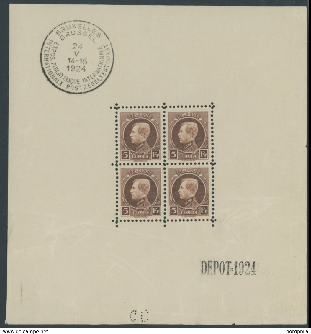 BELGIEN 186KB **, 1924, 5 Fr. Internationale Briefmarkenausstellung Im Kleinbogen (4), Randmängel, Marken Pracht, Mi. 42 - Belgio