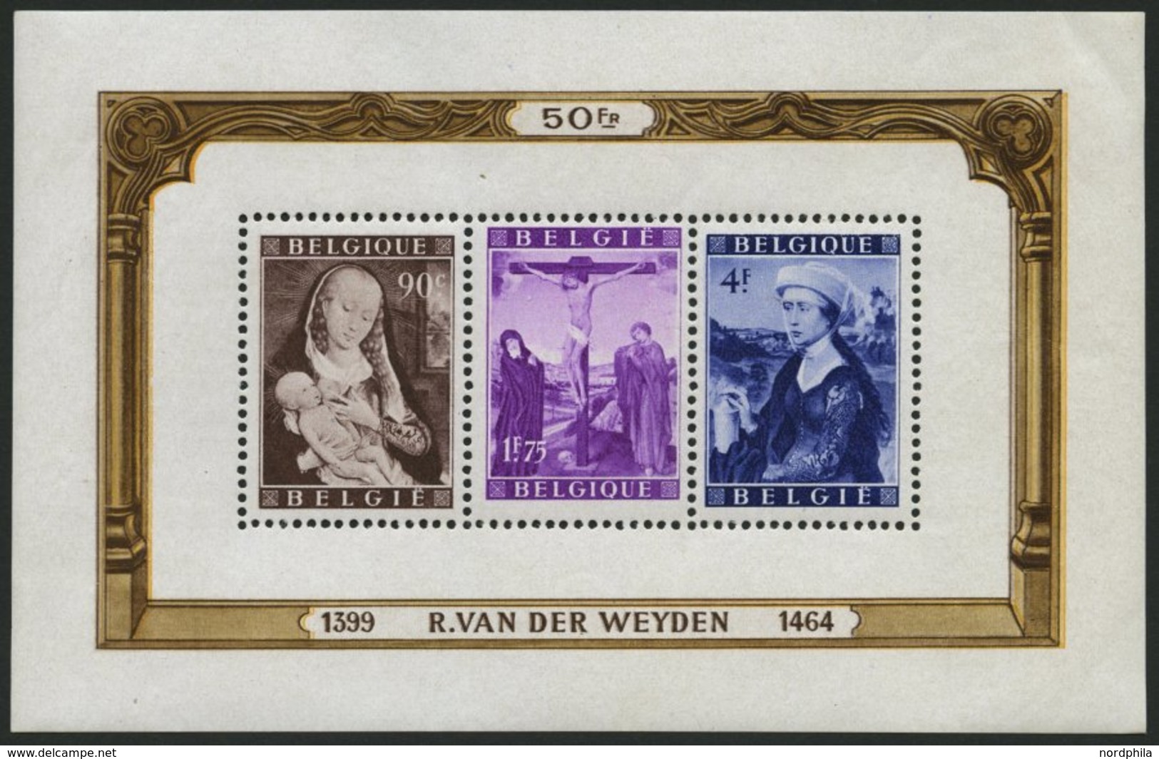 BELGIEN Bl. 21/2 *, 1949, Blockpaar Gemälde, Falzreste Im Rand, Pracht - Belgique