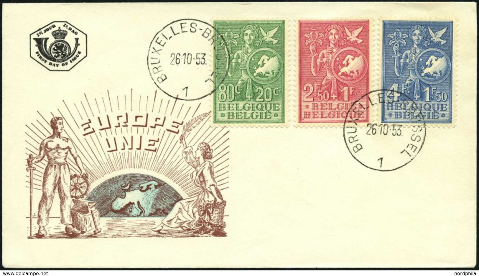 BELGIEN 976-78 BRIEF, 1953, Büro Der Europäischen Jugend Auf FDC, Pracht, Mi. 100.- - Belgique