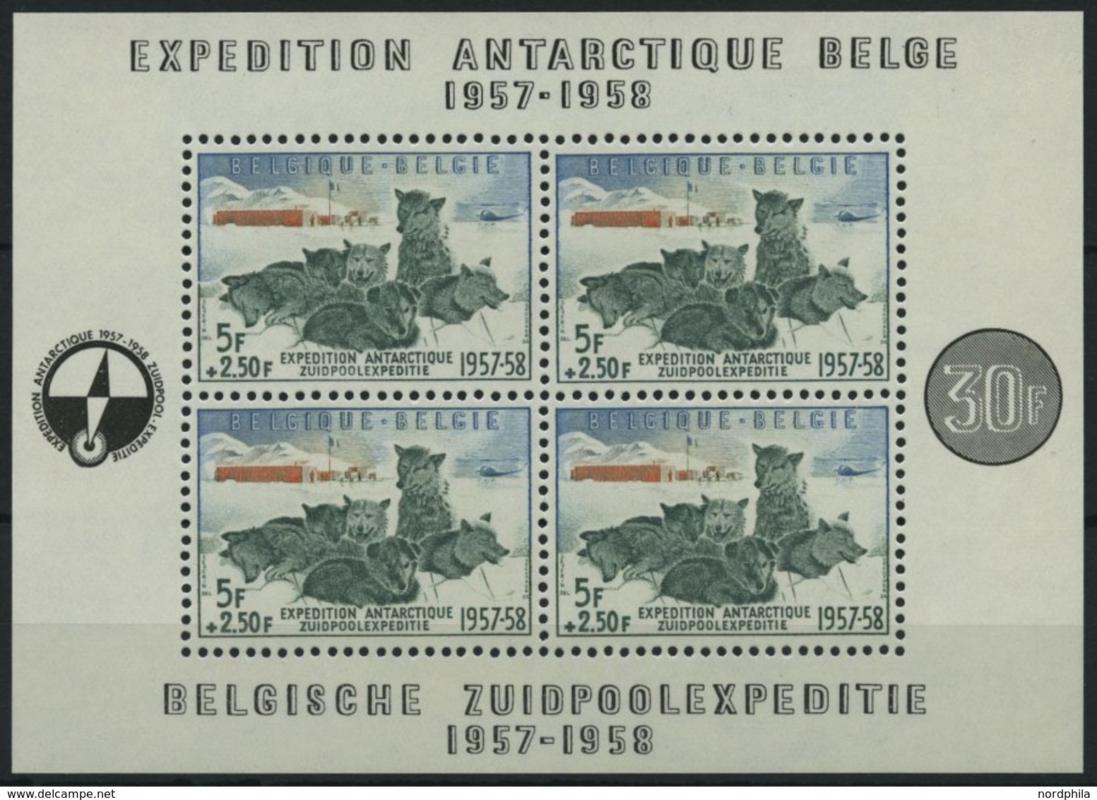 BELGIEN Bl. 25 **, 1957, Block Südpolexpedition, Pracht, Mi. 150.- - Belgium