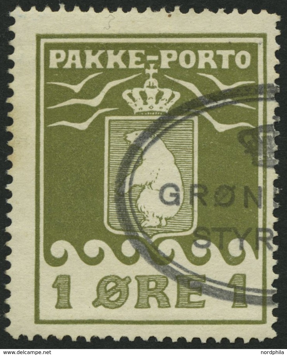 GRÖNLAND - PAKKE-PORTO 4A O, 1926, 1 Ø Grünoliv, (Facit P 4IV), Pracht - Paketmarken