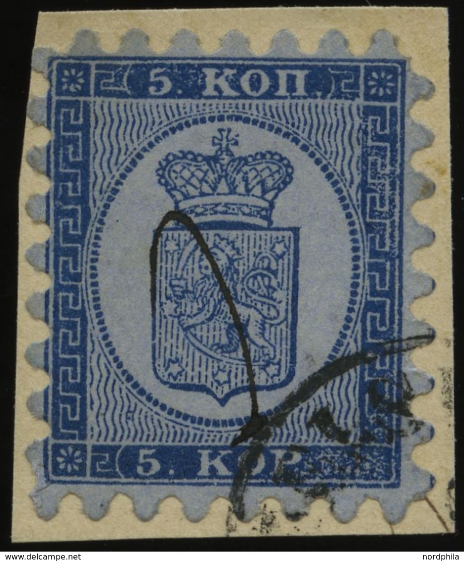 FINNLAND 3A BrfStk, 1860, 5 Kr. Blau Auf Blaugrau Auf Kleinem Briefstück, Ortsstempel Und Federzug, Alle Zungen, Pracht - Other & Unclassified
