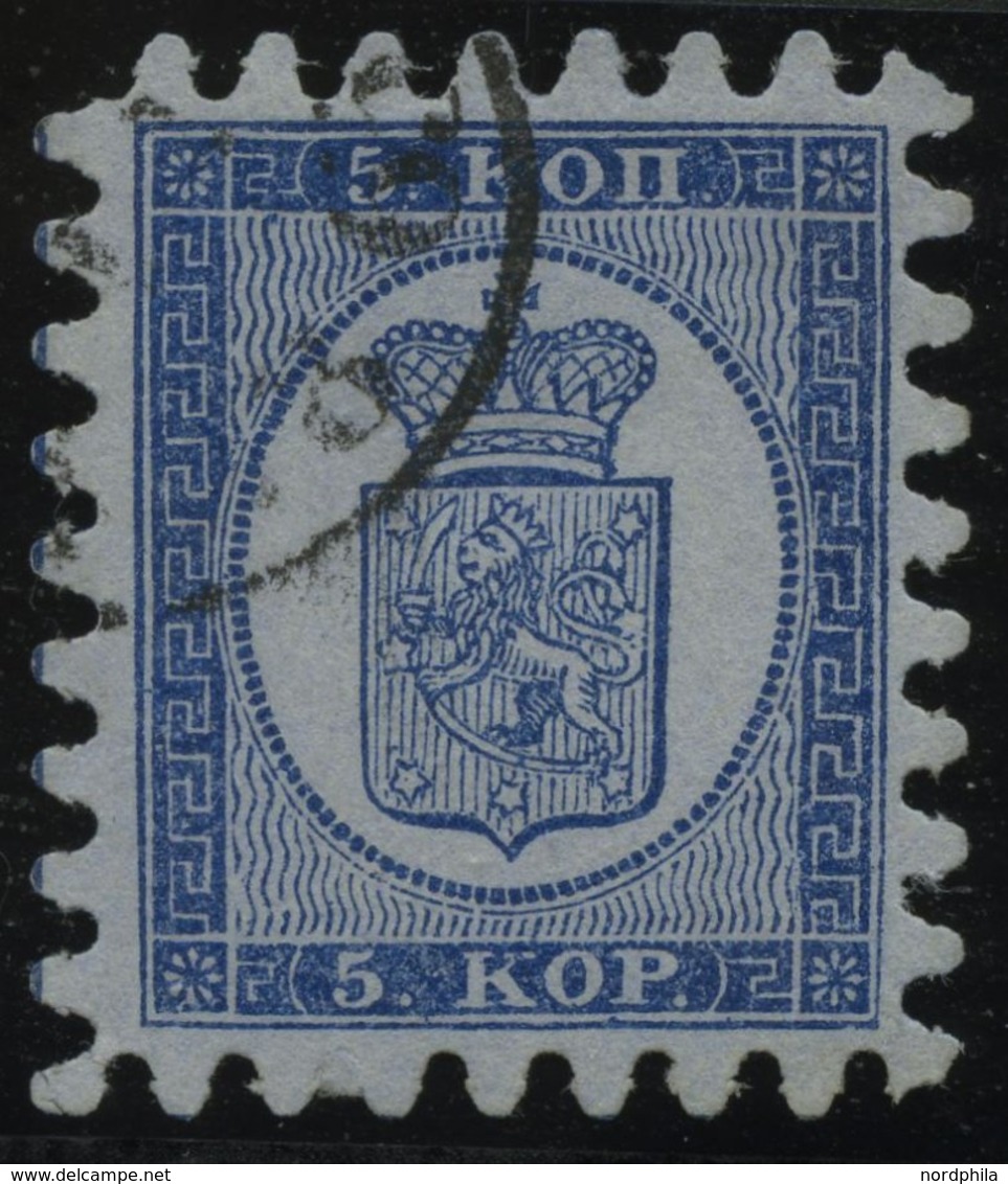 FINNLAND 3B O, 1865, 5 K. Blau Auf Graublau, Alle Zungen, Pracht, Gepr. Dietrich, Mi. 400.- - Sonstige & Ohne Zuordnung