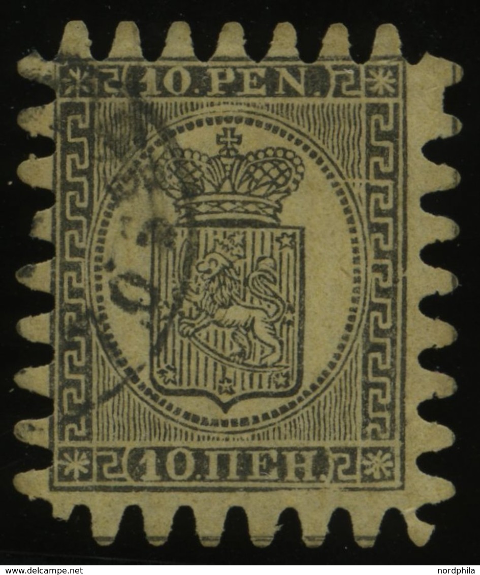 FINNLAND 7Cx O, 1867, 10 P. Schwarz Auf Gestreiftem Sämischem Papier Praktisch Alle Zungen, Pracht, Gepr. Diena - Sonstige & Ohne Zuordnung