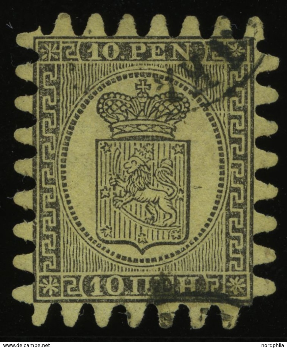 FINNLAND 7Cz O, 1870, 10 P. Schwarz Auf Strohgelb, Praktisch Alle Zungen, Pracht, Gepr. Diena - Other & Unclassified