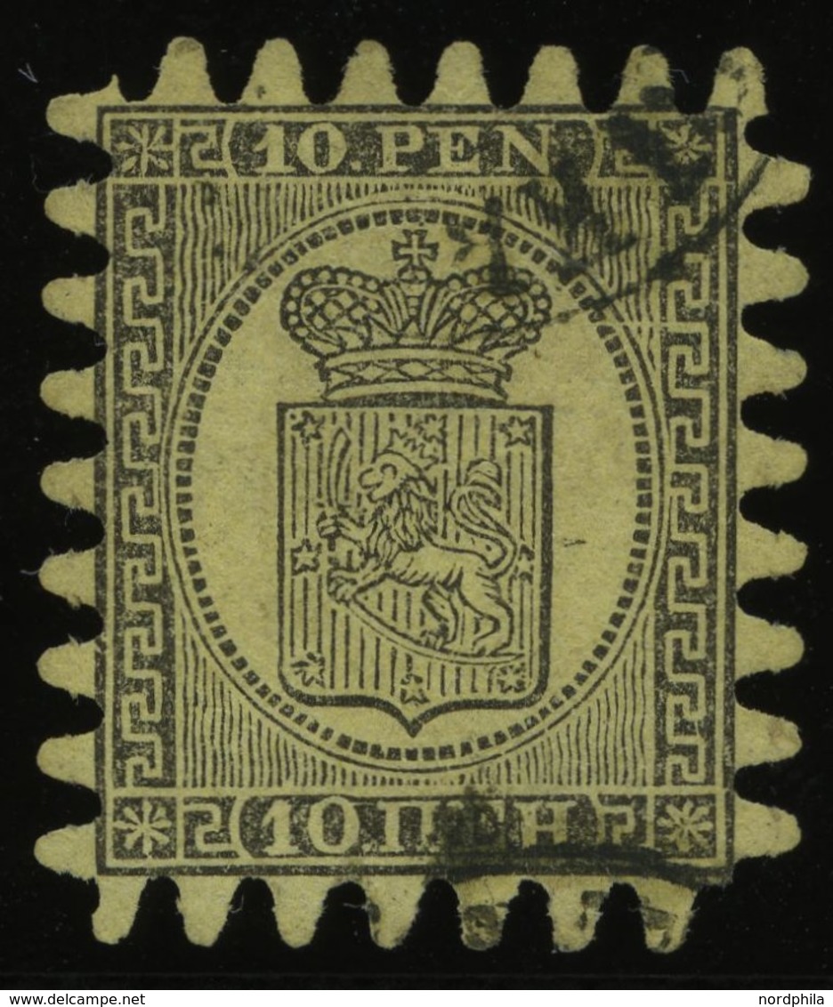 FINNLAND 7Cz O, 1870, 10 P. Schwarz Auf Strohgelb, Praktisch Alle Zungen, Pracht, Gepr. Diena - Autres & Non Classés