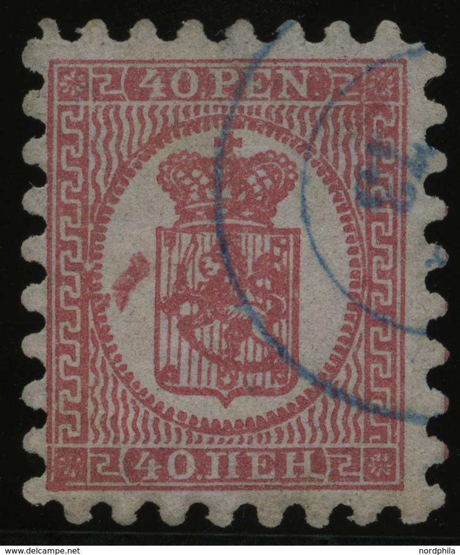 FINNLAND 9Ay O, 1872, 40 P. Rosakarmin, Blauer K2, Interessante Druckzufälligkeit Links Neben Dem Wappen, Alle Zungen, K - Sonstige & Ohne Zuordnung