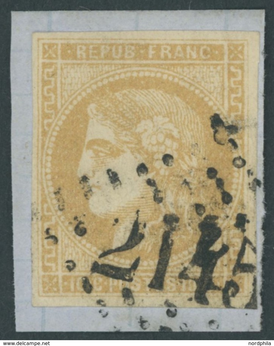 FRANKREICH 40a BrfStk, 1870, 10 C. Gelbbraun, Nummernstempel 2145, Prachtbriefstück - Sonstige & Ohne Zuordnung