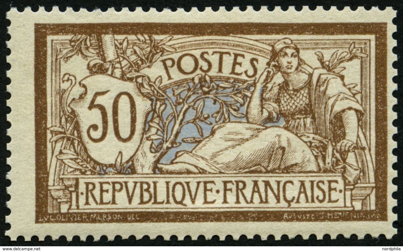 FRANKREICH 97x *, 1900, 50 C. Braun/hellblau, Weißes Papier, Falzrest, Pracht, Mi. 80.- - Other & Unclassified