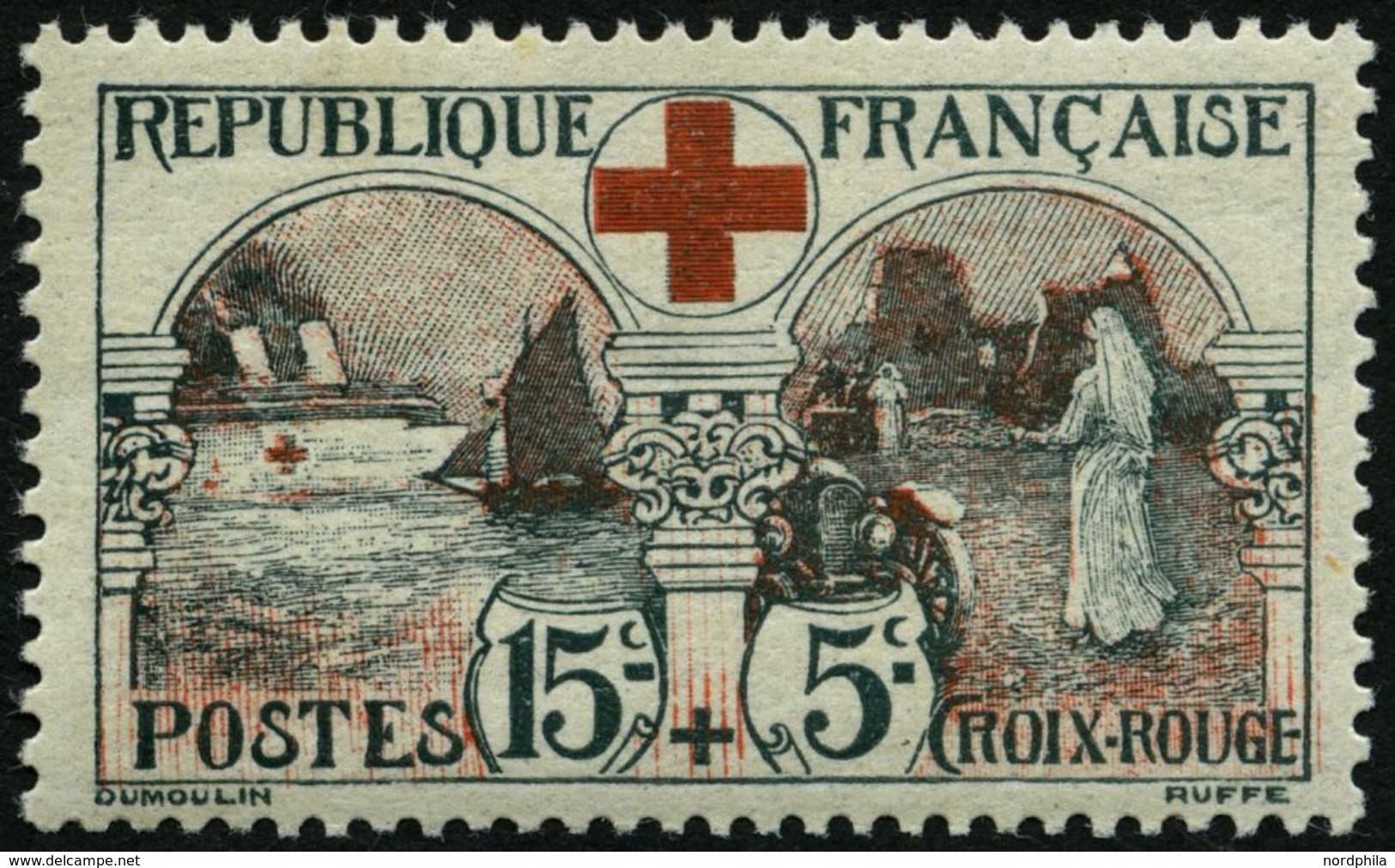 FRANKREICH 136 *, 1918, 15 C. Rotes Kreuz, Falzrest, Pracht, Mi. 150.- - Altri & Non Classificati