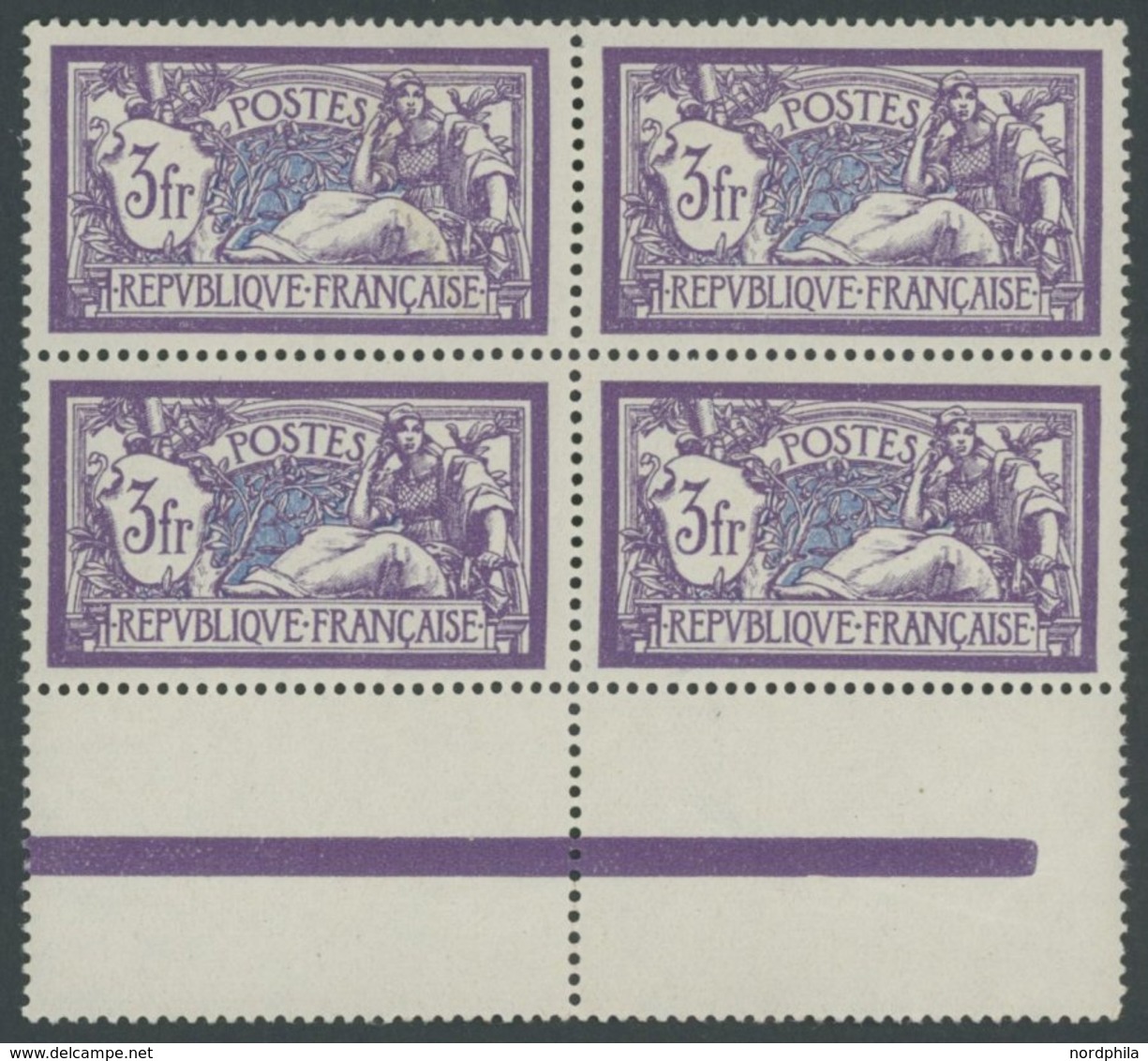 FRANKREICH 181 VB **, 1925, 3 Fr. Violett/blau Allegorie Im Randviererblock, Postfrisch, Pracht, Mi. 200.- - Sonstige & Ohne Zuordnung