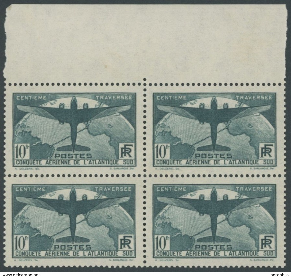 FRANKREICH 326/7 VB **, 1936, Ozeanüberquerung In Randviererblocks, Pracht, Mi. (2600.-) - Autres & Non Classés