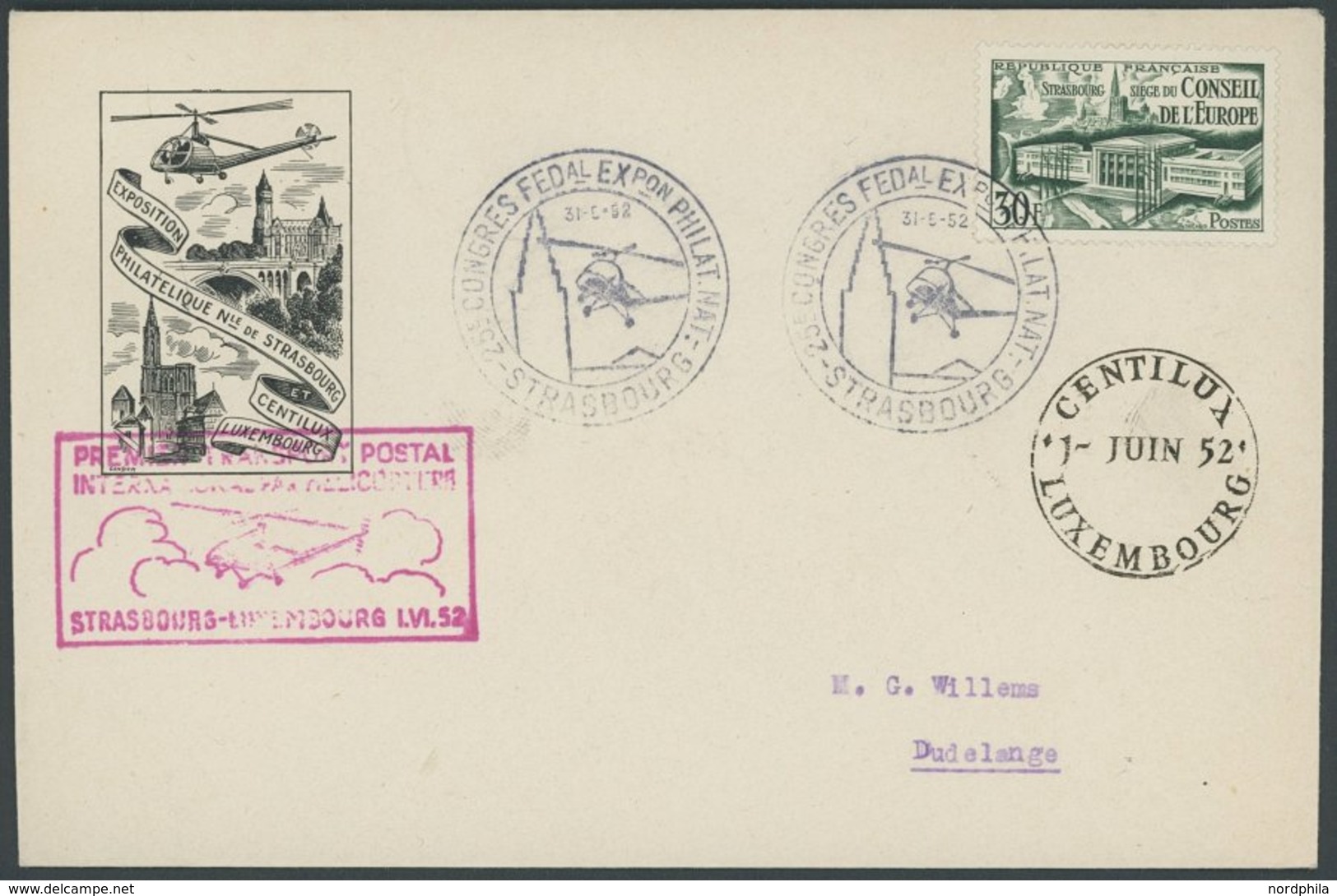 FRANKREICH 942 BRIEF, 1952, 30 Fr. Tagung Des Europarates Auf FDC, Erstflug, Pracht - Other & Unclassified