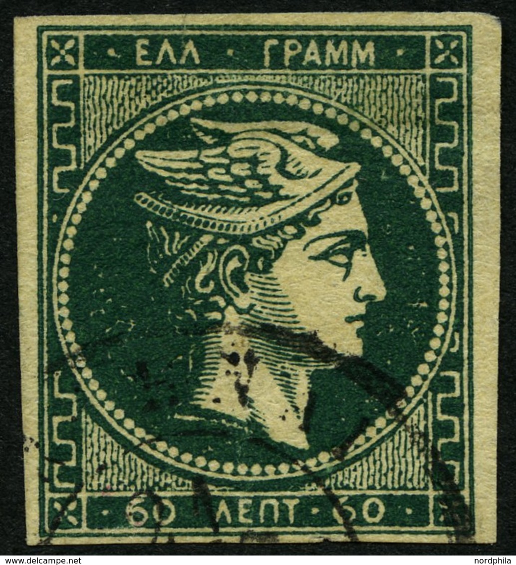 GRIECHENLAND 46 O, 1876, 60 L. Russischgrün Auf Sämisch, Pracht, Gepr. U.a. Drahn, Mi. 70.- - Autres & Non Classés