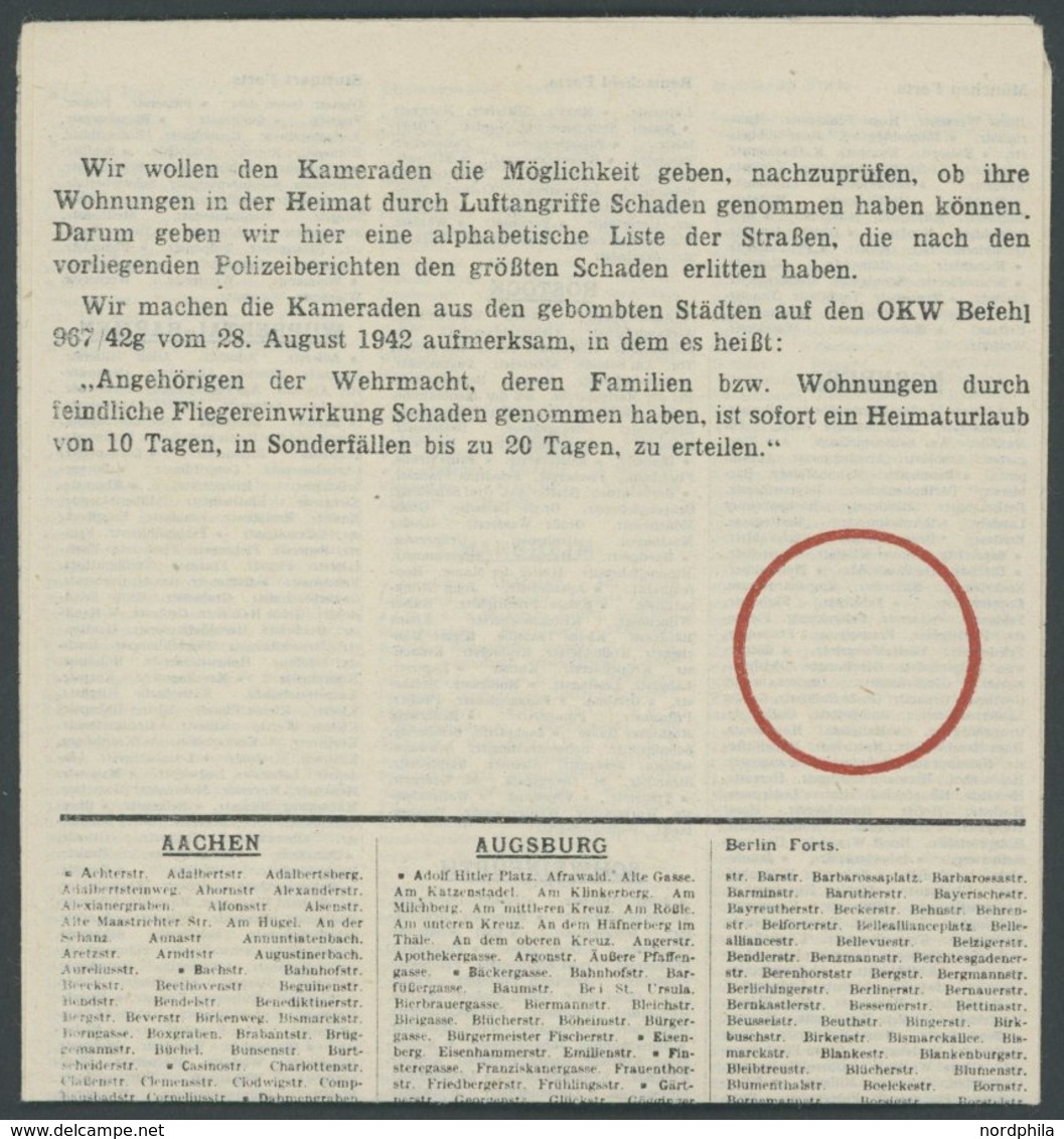 GROSSBRITANNIEN 1942, Schwarze Propaganda: Flugblatt Als Faltblatt Mit Genauem Verzeichnis Aller Bombardierten Straßen U - Other & Unclassified