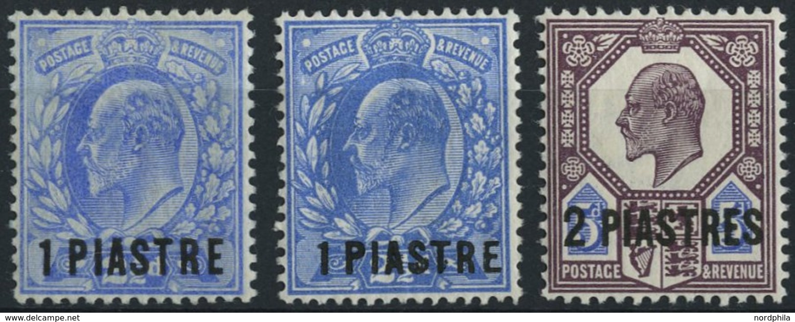 POST IN DER TÜRKEI 23I,II,24 *, 1906/12, 1 Pia Auf 21/2 P. Und 2 Pia. Auf 5 P. König Edward VII, Falzrest, 3 Prachtwerte - Autres & Non Classés