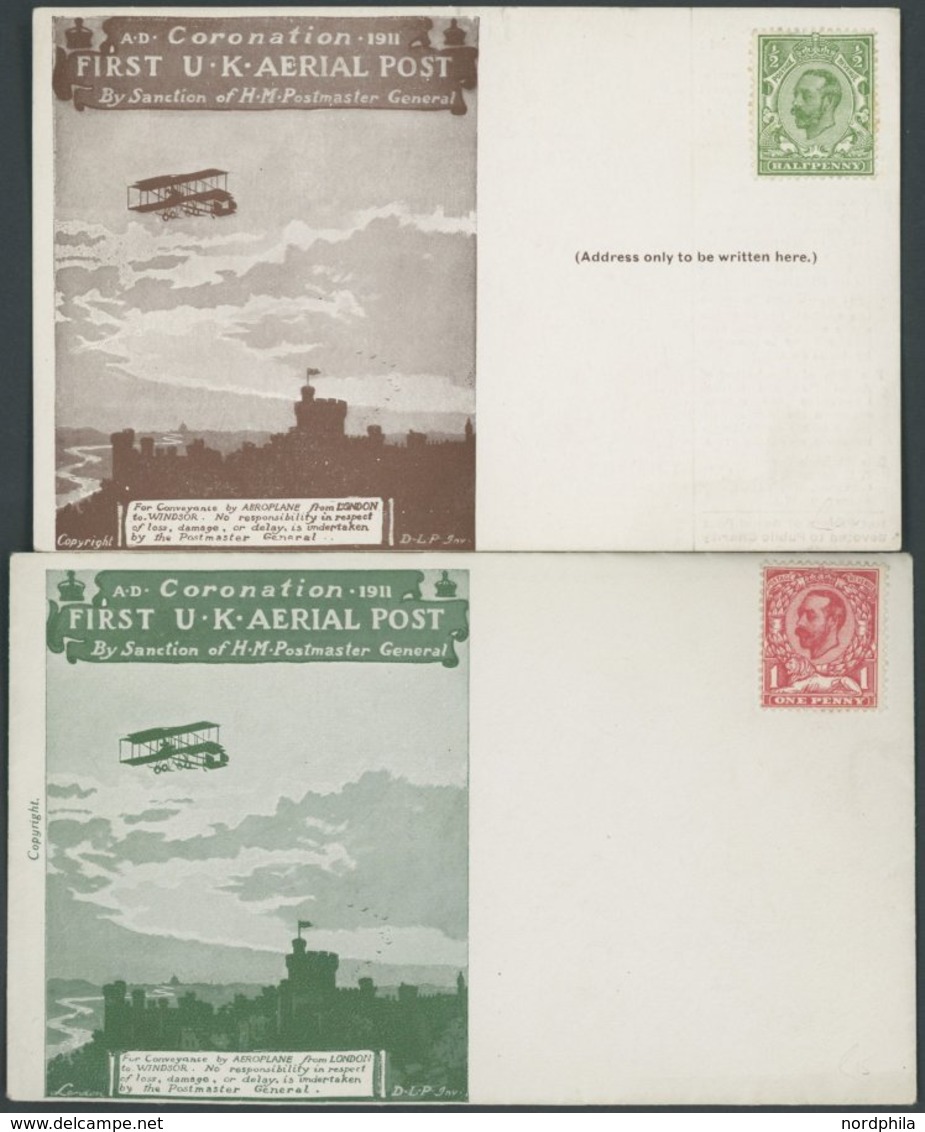 BRITISCHE MILITÄRPOST 121/2 BRIEF, 1911, 1/2 Und 1 P. König Georg V Je Auf Sonderkarte Und Umschlag First U.K. AERIAL PO - Usati