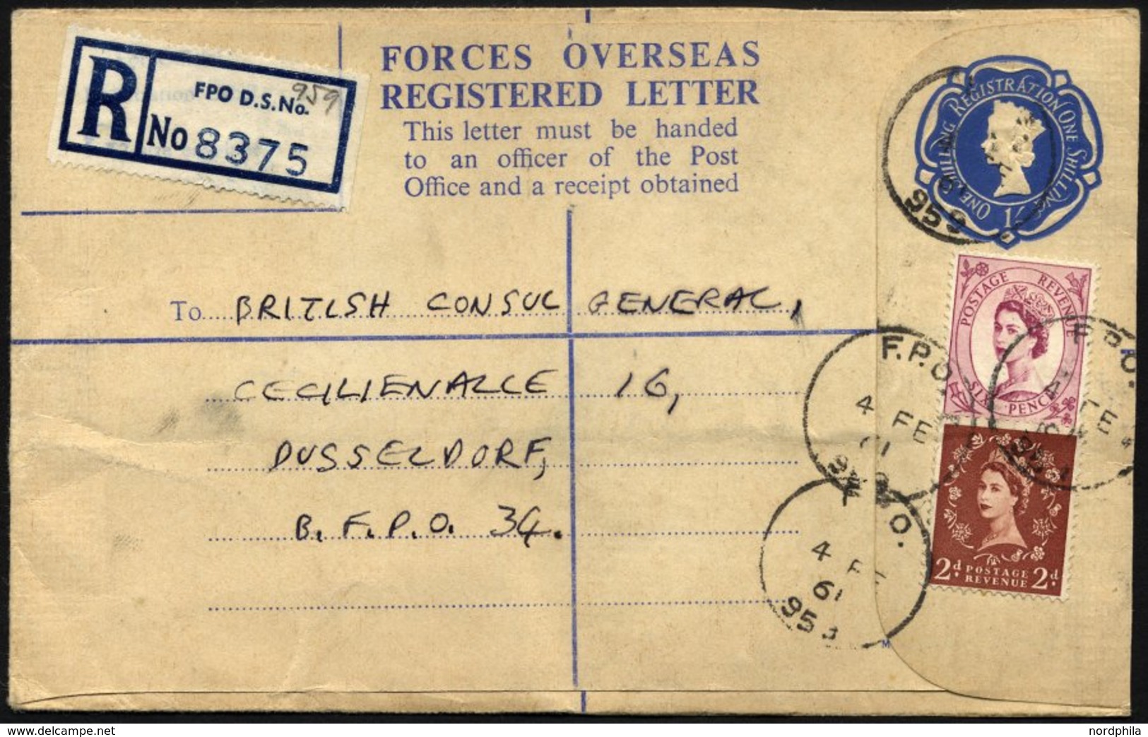 BRITISCHE MILITÄRPOST U.a. 321 BRIEF, 1961, 2 P. Hellbraun Mit K1 F.P.O./978 Und Zusatzfrankatur Auf Militärpost-Einschr - Usati