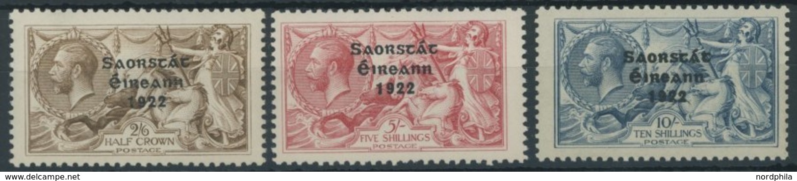 IRLAND 37-39I *, 1922, Dreizeiliger Aufdruck In Blauschwarz, Falzrest, Prachtsatz - Sonstige & Ohne Zuordnung