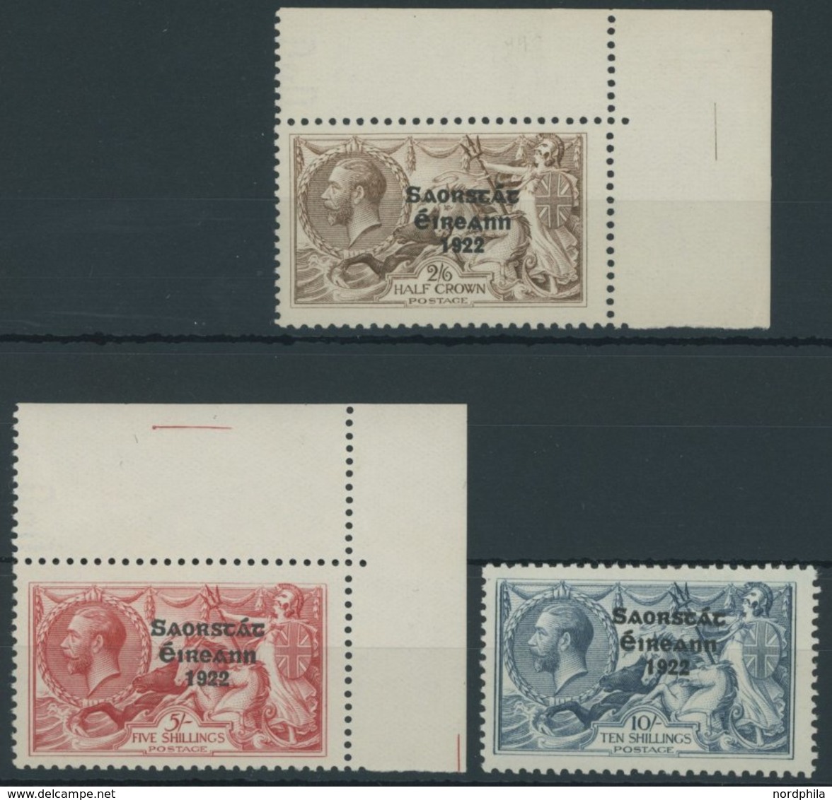 IRLAND 37-39II **, 1925, Dreizeiliger Aufdruck In Grauschwarz, Postfrischer Prachtsatz, Mi. 650.- - Altri & Non Classificati