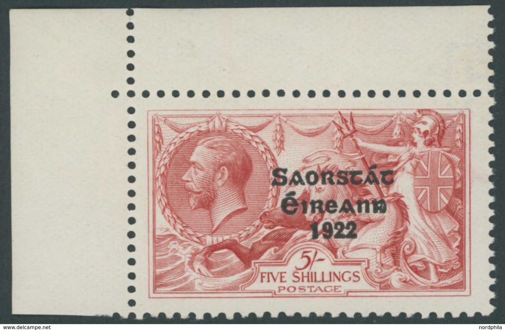 IRLAND 38II **, 1925, 2 Sc. Dreizeiliger Aufdruck In Grauschwarz, Linke Obere Bogenecke, Postfrisch, Pracht - Autres & Non Classés