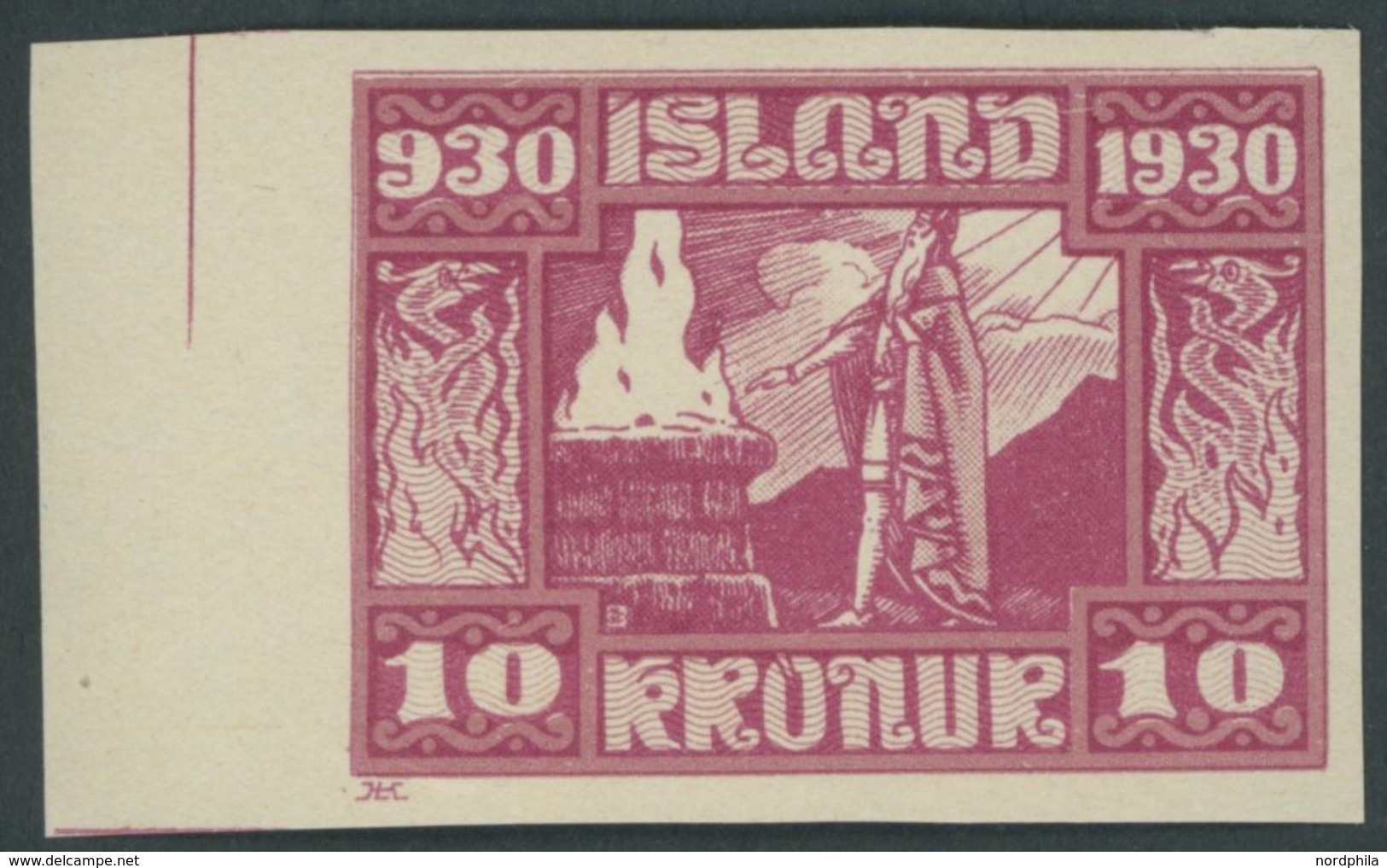 ISLAND 139U **, 1930, 10 Kr. Allthing, Ungezähnt Aus Makulatur, Postfrisch, Pracht - Sonstige & Ohne Zuordnung