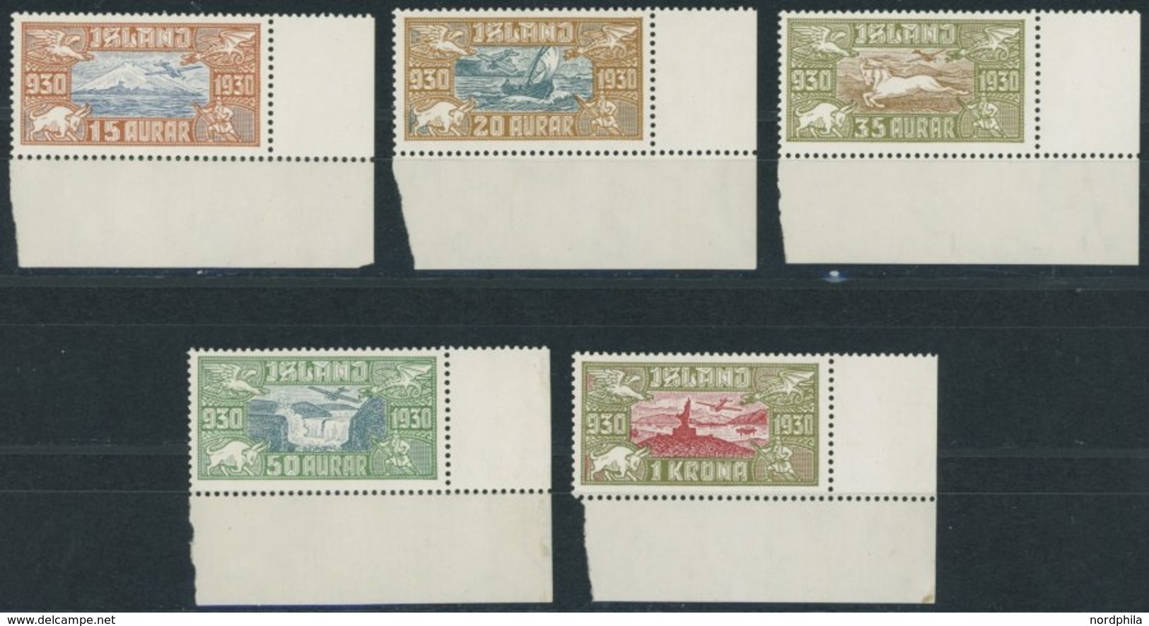 ISLAND 142-46 **, 1930, Flugpostmarken Allthing, Je Aus Der Rechten Unteren Bogenecke, Prachtsatz - Autres & Non Classés